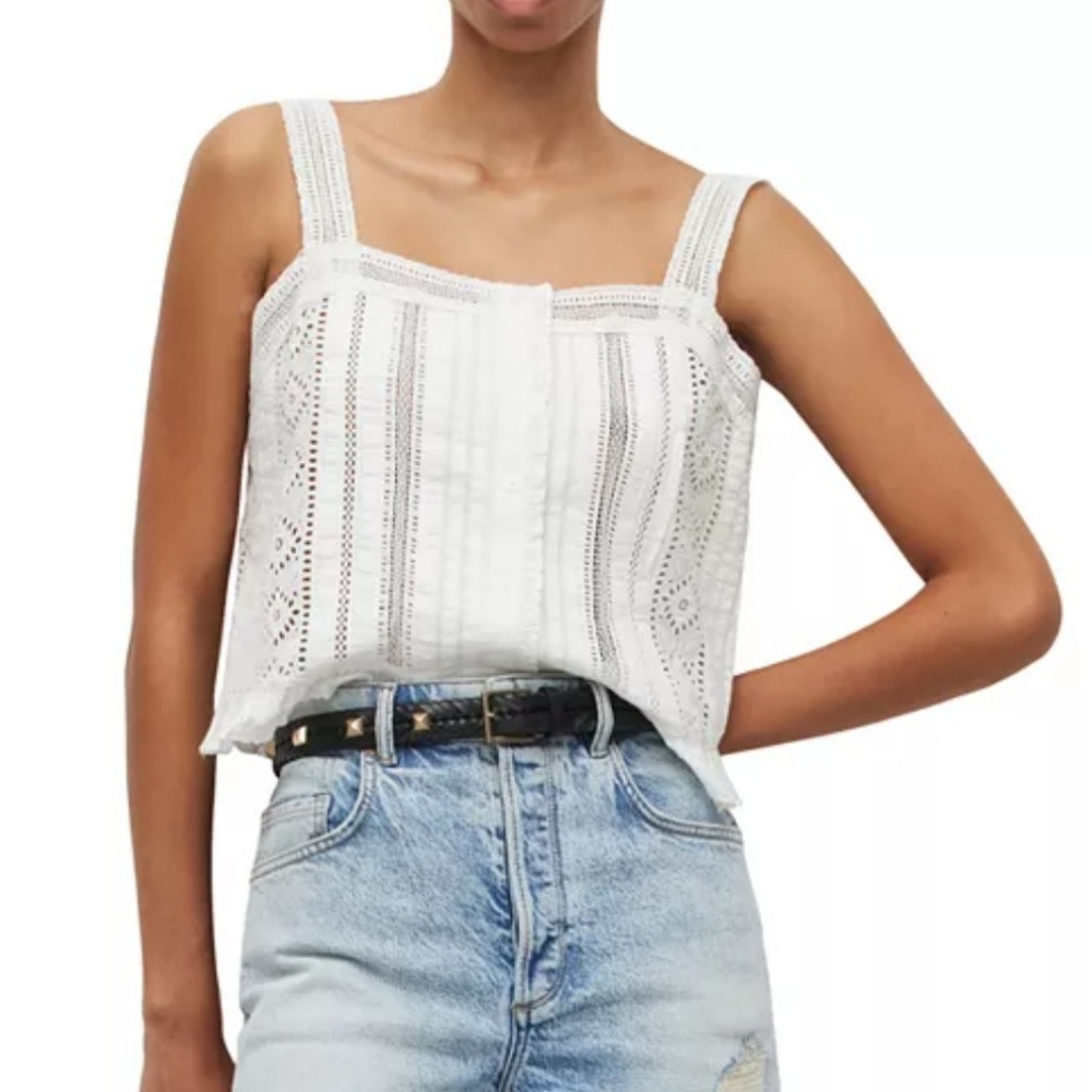 All Saints White Eyelet Lace Tank Top